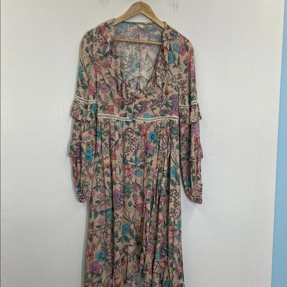 Spell - Sayulita Frill Colorful Floral V Neck Long Sleeve Midi Dress Size Medium - Picture 10 of 14